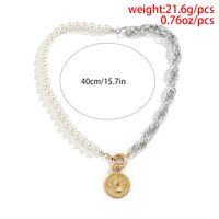 Cross-border Jewelry Creative Splicing Imitation Pearl Twist Chain Necklace Geometric Simple Portrait Metal Pendant main image 5