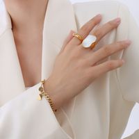 Titanium Steel 18 Gold Plated Handmade Unique Special-shaped White Sea Shell Ring Finger Ring Bracelet sku image 1