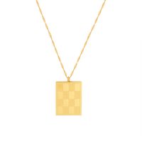 Cross-border Hot-selling Retro Checkerboard Square Brand Necklace Titanium Steel Clavicle Chain 18k Real Gold Plated Jewelry sku image 1