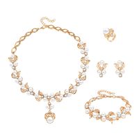 New Fashion Simple Alloy First Necklace And Earrings Four-piece Bridal Wedding Jewelry Set sku image 1