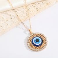 New Devil's Eye Necklace Point Rhinestone Flower Turkey Eye Necklace Pendant Foreign Trade Jewelry sku image 1