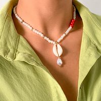 Idyllic Holiday Style Hit Color Rice Bead Shell Woven Necklace Ethnic Stitching Imitation Pearl Clavicle Necklace sku image 1