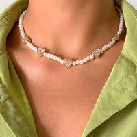 Retro Imitation Pearl Woven Garden Clavicle Chain Simple Love Rhinestone Stitching Necklace sku image 1