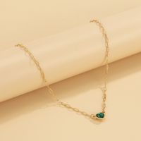 Retro Simple Heart-shaped Glass Rhinestone Single Layer Clavicle Chain Alloy Geometric Hollow Metal Chain Necklace sku image 2