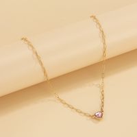 Retro Simple Heart-shaped Glass Rhinestone Single Layer Clavicle Chain Alloy Geometric Hollow Metal Chain Necklace sku image 3