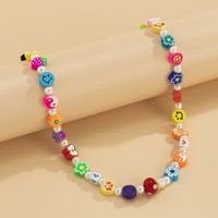 Retro Contrast Color Mix And Match Stitching Soft Ceramic Fruit Necklace Simple Millennial Glass Flower Imitation Pearl Necklace sku image 1