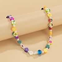 Retro Contrast Color Mix And Match Stitching Soft Ceramic Fruit Necklace Simple Millennial Glass Flower Imitation Pearl Necklace sku image 2