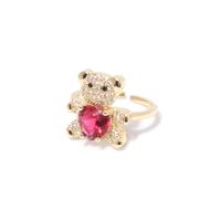 Copper-plated Love Micro-inlaid Zircon Bear Ring Personality Creative Opening Adjustable Ring sku image 1