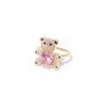 Copper-plated Love Micro-inlaid Zircon Bear Ring Personality Creative Opening Adjustable Ring sku image 3