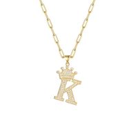 Fashion Zircon Crown 26 English Letter Pendant Trendy Simple Personality Necklace Necklace sku image 11