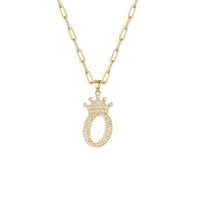 Fashion Zircon Crown 26 English Letter Pendant Trendy Simple Personality Necklace Necklace sku image 15
