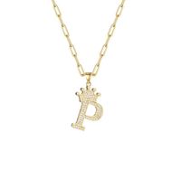 Fashion Zircon Crown 26 English Letter Pendant Trendy Simple Personality Necklace Necklace sku image 16