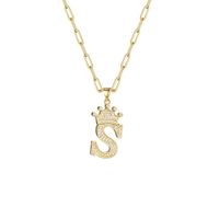 Fashion Zircon Crown 26 English Letter Pendant Trendy Simple Personality Necklace Necklace sku image 19