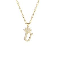 Fashion Zircon Crown 26 English Letter Pendant Trendy Simple Personality Necklace Necklace sku image 21