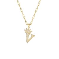 Fashion Zircon Crown 26 English Letter Pendant Trendy Simple Personality Necklace Necklace sku image 22