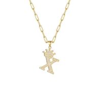 Fashion Zircon Crown 26 English Letter Pendant Trendy Simple Personality Necklace Necklace sku image 24