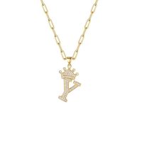Fashion Zircon Crown 26 English Letter Pendant Trendy Simple Personality Necklace Necklace sku image 25