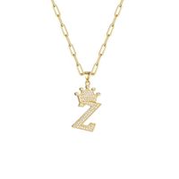 Fashion Zircon Crown 26 English Letter Pendant Trendy Simple Personality Necklace Necklace sku image 26