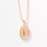 Vintage Religious Jewelry Virgin Mary Relief Pendant Diamond Necklace Wholesale sku image 2
