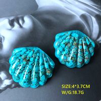 Boucles D&#39;oreilles En Aiguille D&#39;argent En Résine De Pierre Concassée Turquoise De Coquille Blanche sku image 7