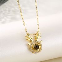 Zircon Projection Necklace Stainless Steel Antlers 100 Languages I Love You Necklace Deer Clavicle Chain sku image 1