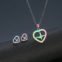 Ecg Pendant Stainless Steel Colorful Heart-shaped Clavicle Chain Earring Set sku image 1