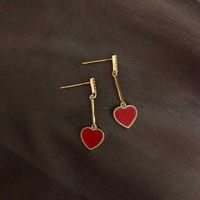 Red Love Earrings 925 Silver Needle Temperament Simple Small Peach Heart Earrings Christmas Earrings sku image 1
