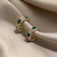 South Korea 925 Silver Needle Emerald Zircon Design Sense Temperament Earrings C-shaped Earrings sku image 1