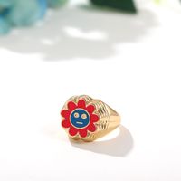 Fashion New European And American Niche Design Crystal Drop Oil Sun Flower Ring Simple Ring sku image 1