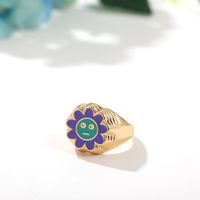 Fashion New European And American Niche Design Crystal Drop Oil Sun Flower Ring Simple Ring sku image 2