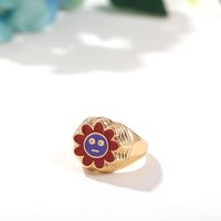 Fashion New European And American Niche Design Crystal Drop Oil Sun Flower Ring Simple Ring sku image 3