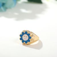 Fashion New European And American Niche Design Crystal Drop Oil Sun Flower Ring Simple Ring sku image 4
