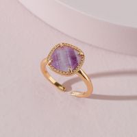 Fashion Jewelry Copper Inlaid Amethyst Faceted Stone Ring Open Shank Ring sku image 1