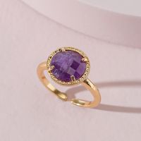Fashion Jewelry Copper Inlaid Amethyst Faceted Stone Ring Open Shank Ring sku image 2