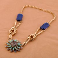 Fashion Long Necklace Gemstone Autumn And Winter Sweater Chain Creative Flower Pendant Accessories sku image 1