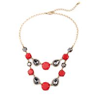 Fashion Magazine Style Red Gemstone Necklace Ruili Design Diamond-embedded Drop Shape Necklace Stylish And Personalized Sweater Chain sku image 1