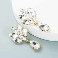 Korean Multi-layer Alloy Diamond-studded Flower High-end Glass Diamond Earrings Super Flash Earrings sku image 1