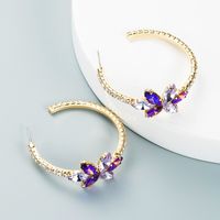 Cross-border Simple Alloy Inlaid Color Rhinestone Flower Earrings Trend High-end Sense C-shaped Earring sku image 1