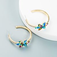 Cross-border Simple Alloy Inlaid Color Rhinestone Flower Earrings Trend High-end Sense C-shaped Earring sku image 2