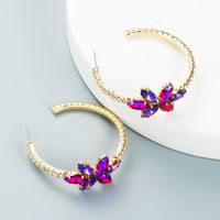 Cross-border Simple Alloy Inlaid Color Rhinestone Flower Earrings Trend High-end Sense C-shaped Earring sku image 3