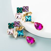 Fashion Personality Multi-layer Alloy Diamond Drop-shaped Colored Glass Diamond Earrings Super Flash Earrings Jewelry sku image 2