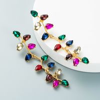 Fashion Color Diamond Alloy Diamond Drop-shaped Glass Diamond Long Leaf Flower Fashion Earrings Wholesale sku image 2