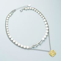 Cross-border Niche Design Sense Letter Square Brand Pendant Pearl Necklace Simple Temperament Matching Jewelry sku image 1
