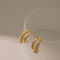 Cross-border New Products 18k Copper-plated Real Gold Earrings C-shaped Stripe Niche Design Minimalist Earrings main image 5