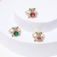 Copper-plated Love Micro-inlaid Zircon Bear Ring Personality Creative Opening Adjustable Ring main image 2