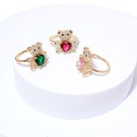 Copper-plated Love Micro-inlaid Zircon Bear Ring Personality Creative Opening Adjustable Ring main image 3