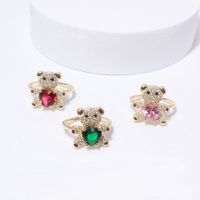 Copper-plated Love Micro-inlaid Zircon Bear Ring Personality Creative Opening Adjustable Ring main image 4