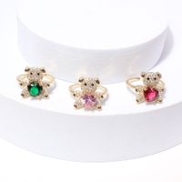 Copper-plated Love Micro-inlaid Zircon Bear Ring Personality Creative Opening Adjustable Ring main image 5