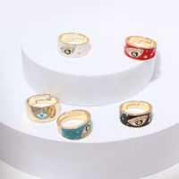 Geometric Dripping Oil Devil's Eye Ring Electroplated Copper Micro-inlaid Personality Fashion Adjustable Ring main image 2