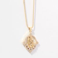 Vintage Religious Jewelry Virgin Mary Relief Pendant Diamond Necklace Wholesale main image 4